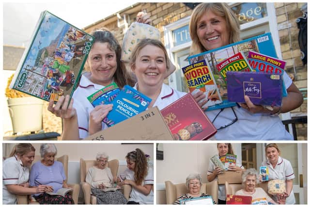Staff and residents at the Hermitage Rest Home with the gifts donated by local developer Barratt Homes