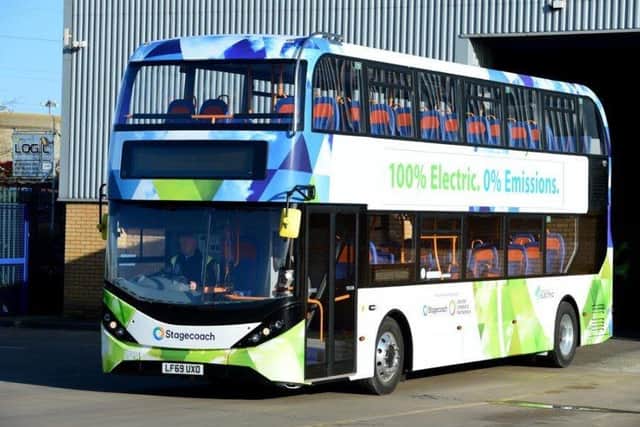 An electric bus operated by Stagecoach. A new bus depot is needed in Peterborough to allow for the electrification of the city's bus network.