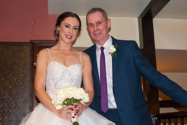 Kimberley Whelan and her late father Bobby Doyle on her wedding day