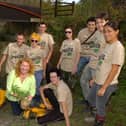 TV gardening guru Charlie Dimmock assisting Froglife volunteers working to improve the ponds at Railworld in 2011