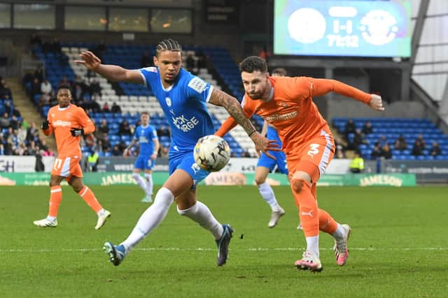 Jadel Katongo in action for Posh against Blackpool. Photo David Lowndes.