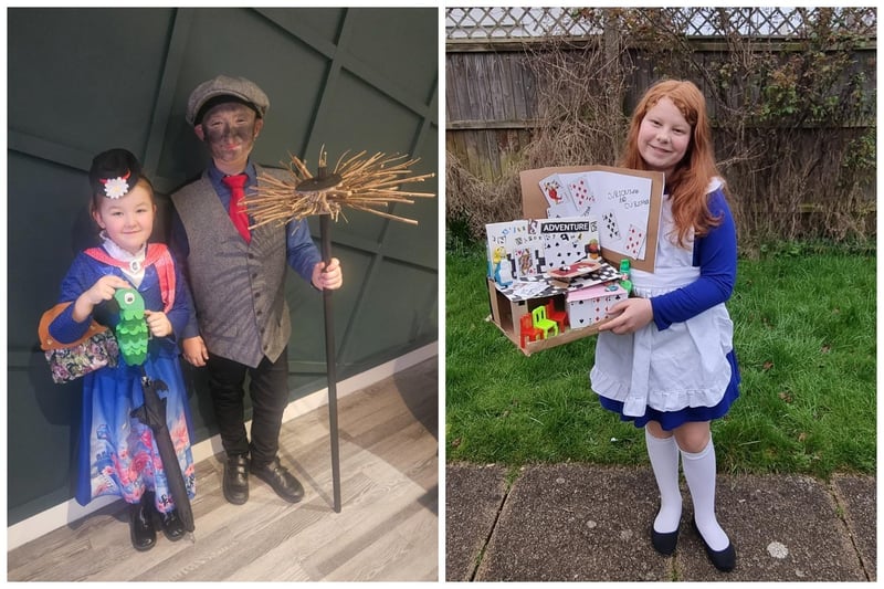 Hugo (10) and sister Darcie (5) as Mary Poppins and Burt; 10-year-old Minnie Cross from Woodston as Alice.