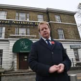 Peterborough MP Paul Bristow outside the Great Northern Hotel in Peterborough shortly after the arrival of asylum seekers in November 2022.