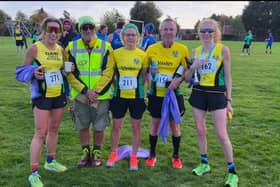 Yaxley Runners at the Fen 10, from the left, Claire Piercy, Gary Thurgood, Zoe Roan, Phil Martin, Ros Loutit.