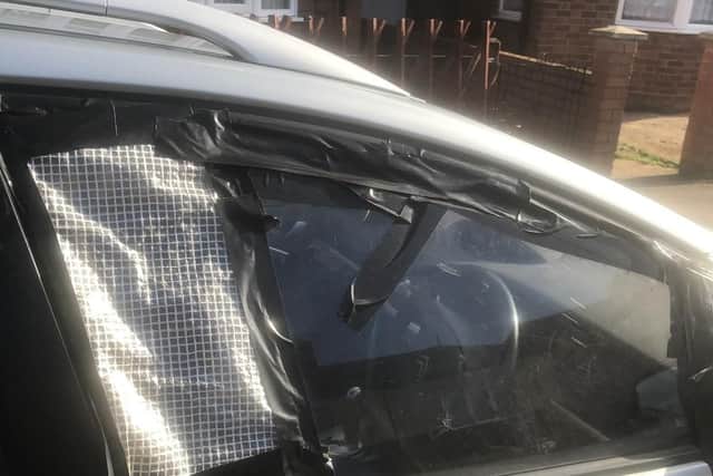 Learner Driver, unsupervised with no L plates. No brake lights, window held together with gaffa tape, young child in the rear unrestrained, & driver plugged his seatbelt in behind him.