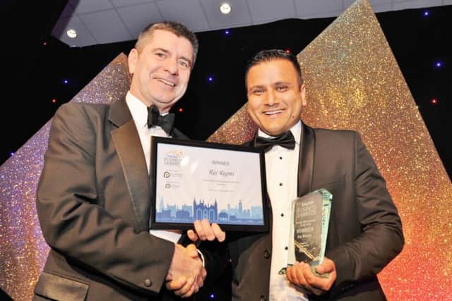 Peterborough Telegraph Business Awards 2017 . Young Entrepreneur Awatd -  Terry Jones with winner Raj Regmi EMN-171118-012655009