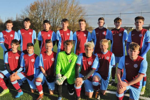 Thorpe Wood Rangers Under 18s are pictured before their 5-3 win over Yaxley Blue. They are from the left, back, Lewis Hardy, Filip Czerwonka, Emre Cater, Ethan Bennett, Oliver Blood, Sani Fenton, Petryn Huccho, Charlie Matthews, front, Reegan Martin, Riaz Hansraj, Callum Beyes, Harrison Craig, Tyler Rooke, Ethan OHanlon and Liam Hatfield.