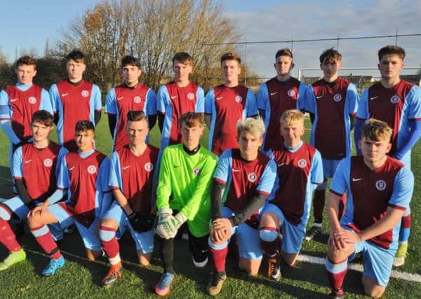 Thorpe Wood Rangers Under 18s are pictured before their 5-3 win over Yaxley Blue. They are from the left, back, Lewis Hardy, Filip Czerwonka, Emre Cater, Ethan Bennett, Oliver Blood, Sani Fenton, Petryn Huccho, Charlie Matthews, front, Reegan Martin, Riaz Hansraj, Callum Beyes, Harrison Craig, Tyler Rooke, Ethan OHanlon and Liam Hatfield.
