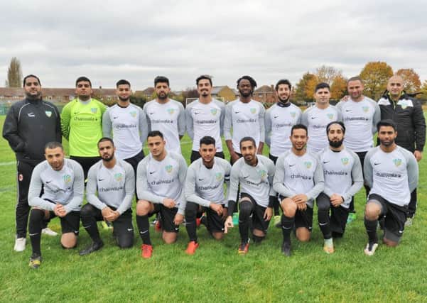 FC Peterborough adult first team earlier this season. Imtiaz Ali is back row, far right.