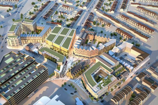 Image shows aerial view of North Westgate after the completion of the planned development.