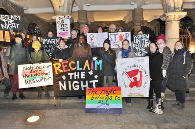 Reclaim the Night protestors walking through the City Centre, organised by Peterborough Rape Crisis. Walking with them was MP for Peterborough Fiona Onasanya EMN-171125-213951009
