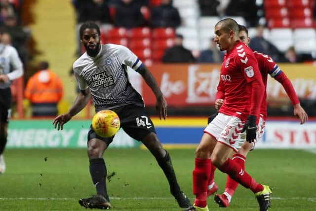 Posh skipper Anthony Grant in action at Charlton. Photo: Joe Dent/theposh.com.