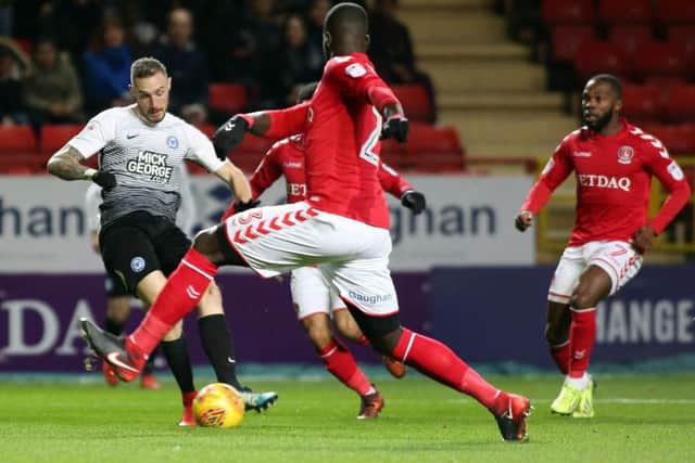 This early effort by Posh star Marcus Maddison was saved by Charlton 'keeper Ben Amos. Photo: Joe Dent/theposh.com.
