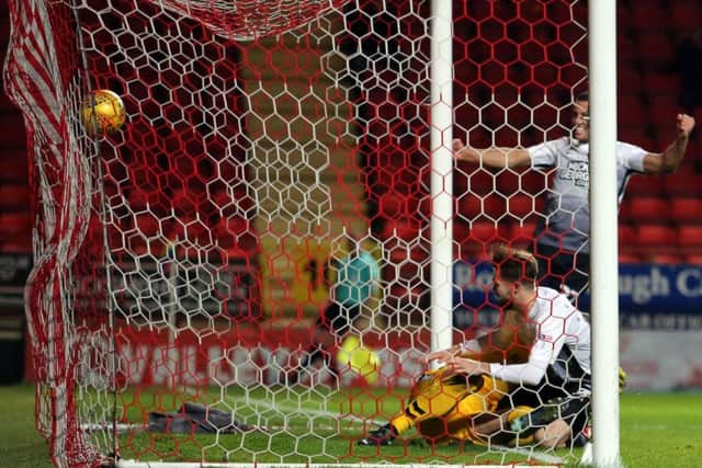 Gwion Edwards scores the first Posh goal at Charlton. Photo: Joe Dent/theposh.com.