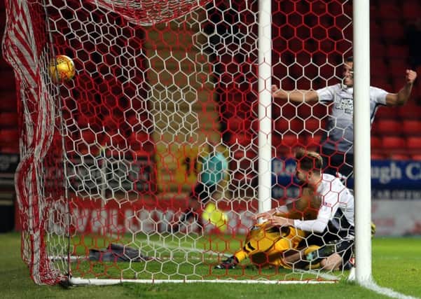Gwion Edwards scores the first Posh goal at Charlton. Photo: Joe Dent/theposh.com.