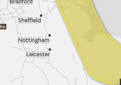 The yellow weather warning covering the East of England