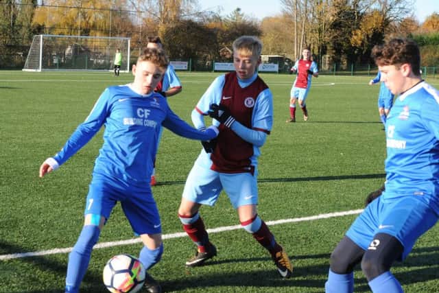 Action from the Thorpe Wood Under 18s v Yaxley Blues match.