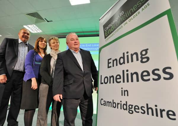Conference on Ending Loneliness in Cambridgeshire  at Kingsgate Centre. Andy Nazer, campaign manager, Fleur Barron and Kim Grove, campaign team members with  Coun. Wayne Fitzgerald EMN-170412-125958009