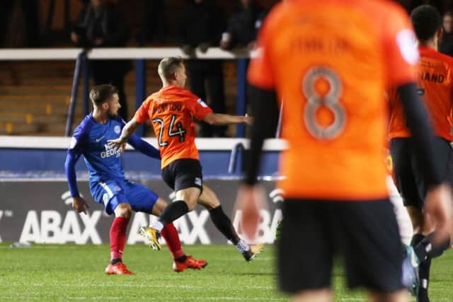 Gwion Edwards opens the scoring for Posh against Southend.  Photo: Joe Dent/theposh.com.