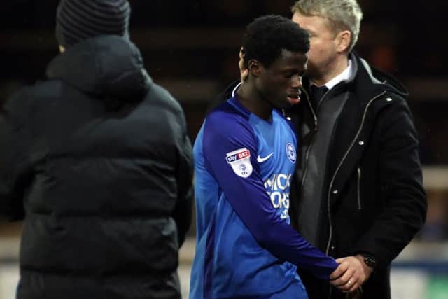 Leonardo Da Silva Lopes of Peterborough United leaves the field after picking up an injury against Southend. Picture: Joe Dent