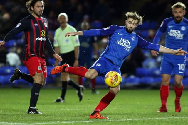 Gwion Edwards of Peterborough United shoots at goal - Mandatory by-line: Joe Dent/JMP - 09/12/2017 - FOOTBALL - ABAX Stadium - Peterborough, England - Peterborough United v Blackburn Rovers - Sky Bet League One