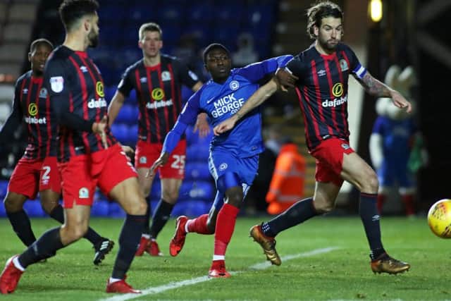 Idris Kanu of Peterborough United in action with Charlie Mulgrew of Blackburn Rovers - Mandatory by-line: Joe Dent/JMP - 09/12/2017 - FOOTBALL - ABAX Stadium - Peterborough, England - Peterborough United v Blackburn Rovers - Sky Bet League One