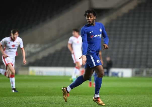 Michy Batshuayi  in action for Chelsea at MK Dons.