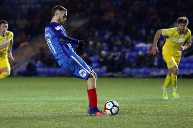 Marcus Maddison puts Posh 4-2 up from the penalty spot against Woking. Photo: Joe Dent/theposh.com.