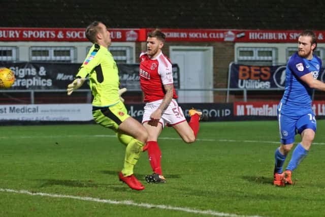 Posh top scorer Jack Marriott makes it 2-2 at Fleetwood. Photo: Joe Dent/theposh.com.