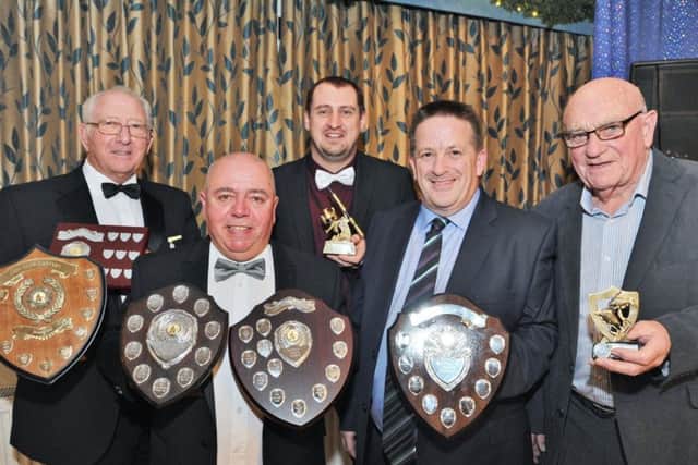 Peterborough Conservative Club Casters recently held their annual presentations. Trophy winners pictured from the left are, Terry Tribe - winner of the Terry Uff Touring Trophy and the Biggest Fish Caught trophy (13lbs 1oz); Bob Walker - Top Total Weight of the Season trophy (353lbs) and Division One winner; Ian Bradshaw - Division One runner-up; Mark Parnell - Division Two winner; and Bill Ringer - Division Two runner-up.