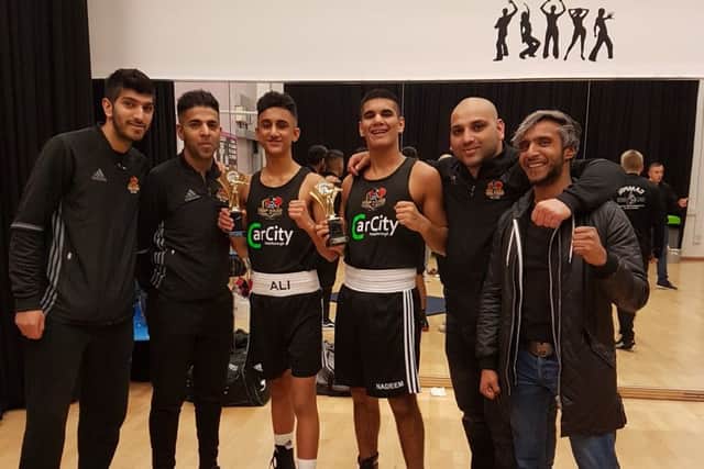 The Top Yard team at the Peterboroigh Police show. from the left are coach Omar Shaheen, coach Majid Romani, Junayd Ali, Amaan Nadeem, coach Hamad Javed and Wajid Ajaib of Car City.