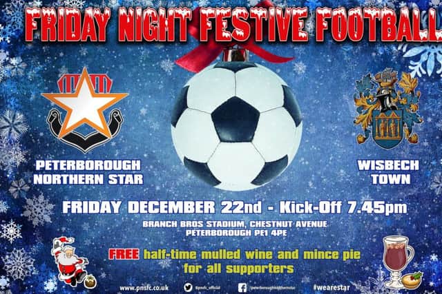 Poster to advertise Peterborough Northern Star v Wisbech.
