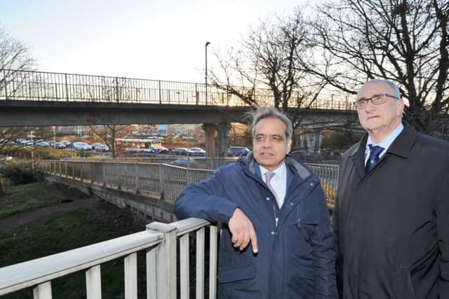 Haq Nawaz with Cllr John Holdich at Rhubarb Bridge