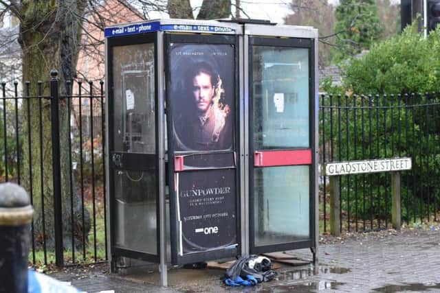 The phone box in Gladstone Street where a man was found unconscious. Picture David Lowndes.