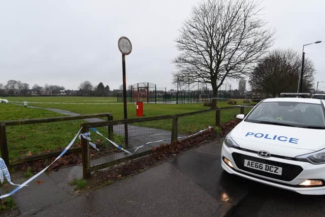 Police at Fulbridge Road Recreation Ground the morning after the stabbing