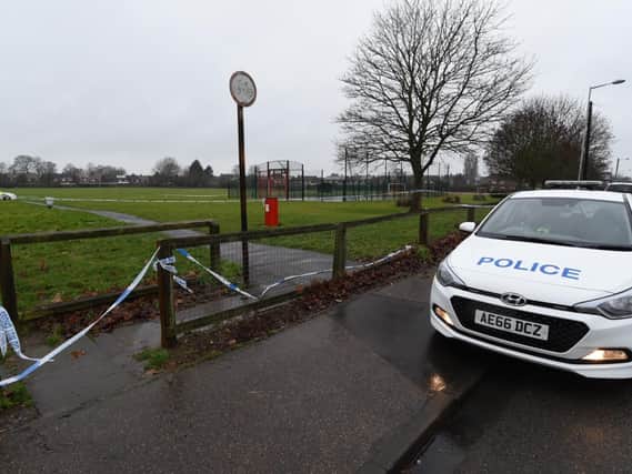 Police at Fulbridge Road Recreation Ground the morning after the stabbing