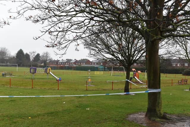 Police at Fulbridge Road Recreation Ground the morning after the stabbing