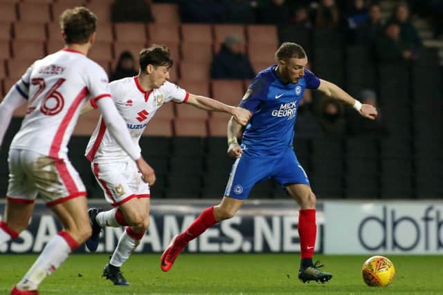 Marcus Maddison in action for Posh against MK Dons. Photo: Joe Dent/theposh.com.