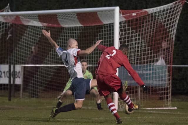 Christian Gordon (red) scores for Peterborough Northern Star at ON Chenecks. Photo: Chantelle McDonald. @cmcdphotos.
