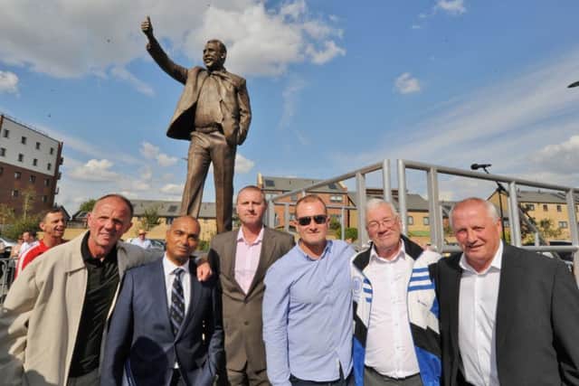 Former Posh players at the unveiling of the Chris Turner statue at the ABAx Stadium.