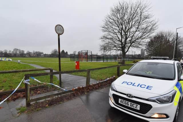 Police at Fulbridge Road Recreation Ground the day after a 15-year-old was stabbed