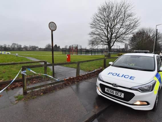 Police at Fulbridge Road Recreation Ground the day after a 15-year-old was stabbed