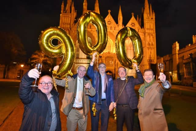 Launch of the 900 celebrations year at Peterborough Cathedral on New Year's Eve Acting Dean Tim Alban-Jones with councillors Wayne Fitzgerald, John Peach, John Holdich and Steve Allen EMN-180101-010700009