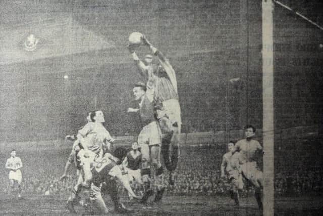 Action from Aston Villa v Posh in a fourth round FA Cup replay in 1961.