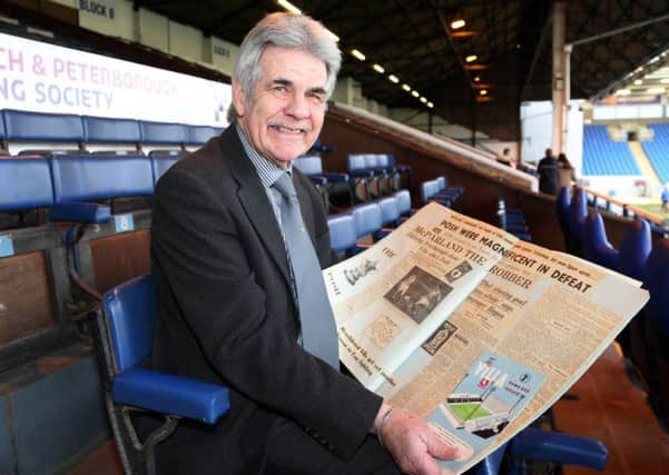Posh historian Peter Lane and his scrapbook detailing the FA Cup game at Aston Villa. Photo: Joe Dent/theposh.com.