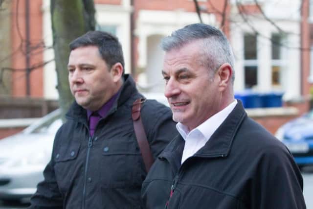 PC Musgrave (right) arrives at the misconduct hearing in Peterborough. Photo: Terry Harris