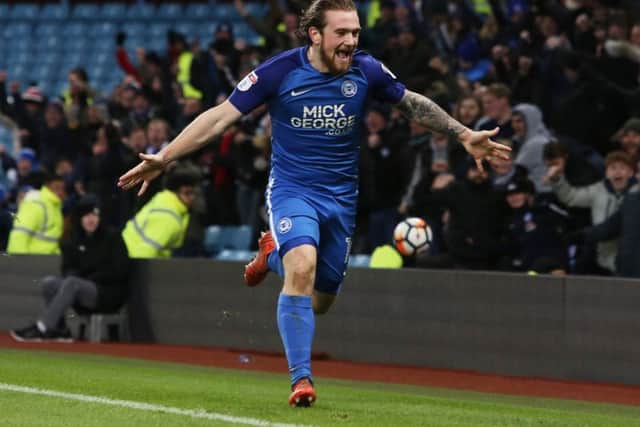 Jack Marriott of Peterborough United celebrates scoring his sides equalising goal. Picture: Joe Dent