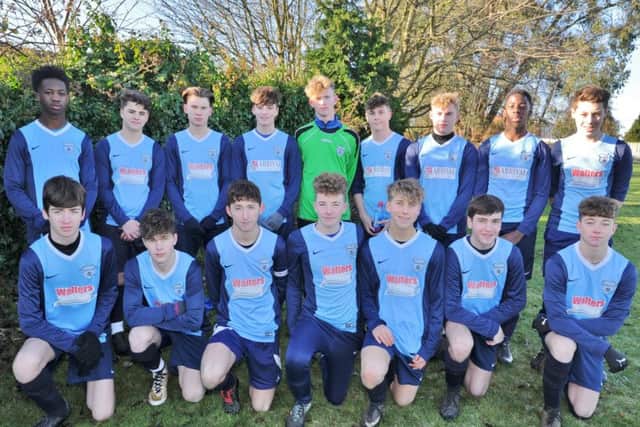 Gunthorpe Harriers Navy Under 16s are pictured before their League Cup win over Northern Star. They are Brad Kendall, Kieran Driscoll-Freeman, Oscar Benson, Sebastian Britton, Callum Ford, Sam Gilligan, Harrison Skinner, Oluwatomi Ogunyoye, Owen Jacobs, Andy Irvine, Aaron Altham, Ryan OBromski, Ryan Bishop, Bradley Simpson, Andzej Smirnov and Sandi Possiwe.