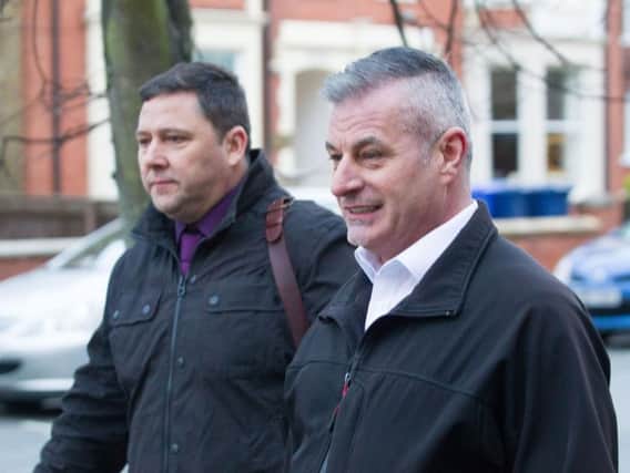 Richard Musgrave (right) arriving at the misconduct hearing in Peterborough. Photo: Terry Harris