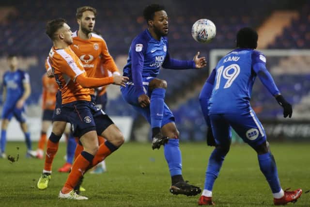 Posh substitute Jermaine Anderson in action during the Checkatrade Trophy tie at Luton. Photo: Joe Dent/theposh.com.